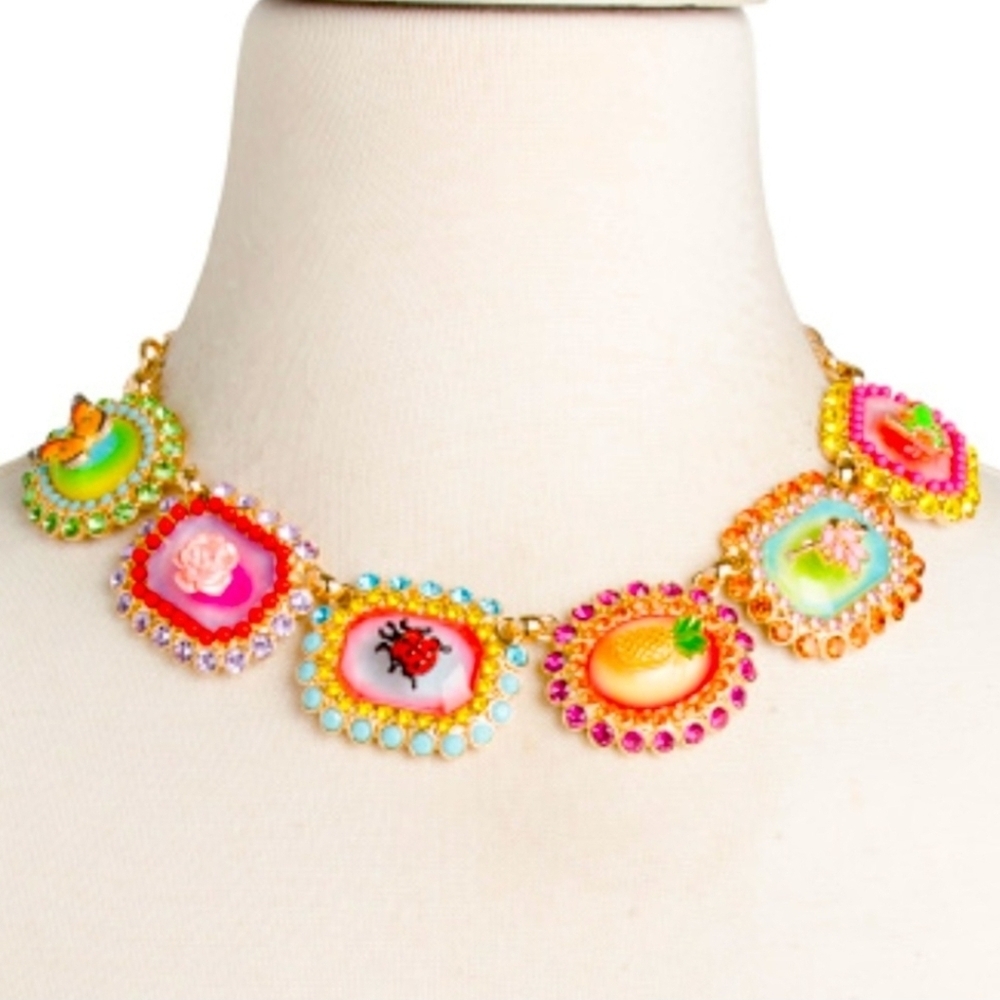 ▪️Betsey Johnson▪️ Backyard Stone Critter Colorful Gemstone Collar 16" Necklace - Picture 7 of 15
